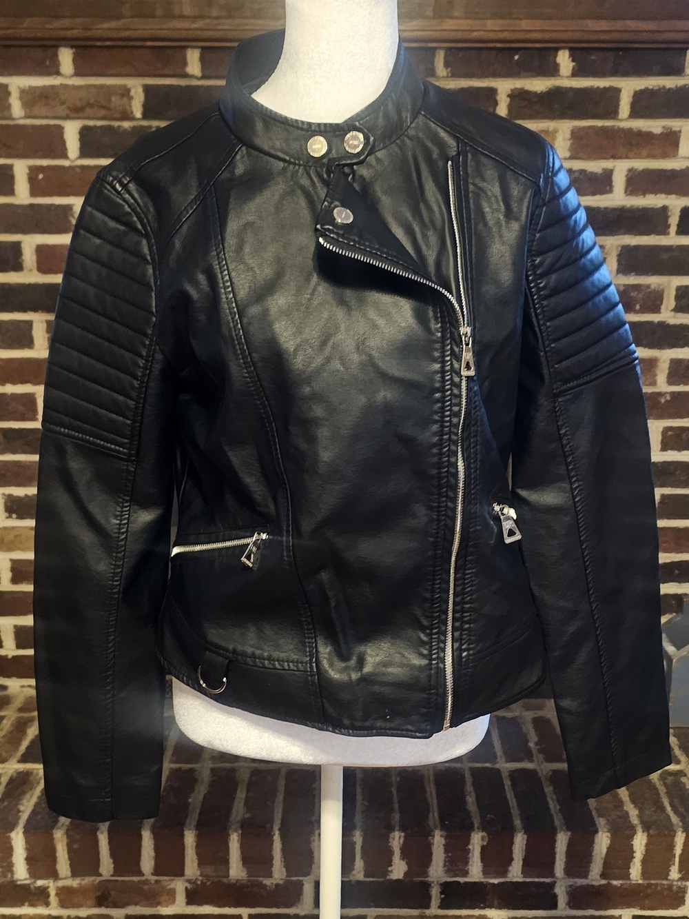 Urban Republic Black Faux Leather Moto Jacket - Women Size M